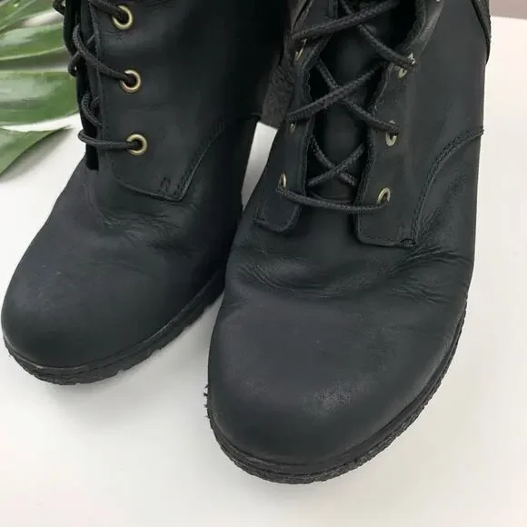 Timberland Glancy Ankle Boots Heeled Black Leather Lace Up Women's 8 - Picture 4 of 12